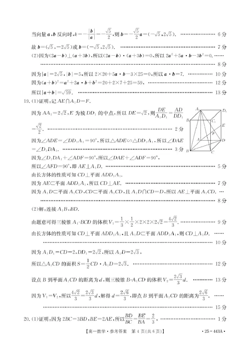 443A_2数学答案_2025年05月试卷_0525河北省邢台市质检联盟2024-2025学年高一下学期期中考试_河北省邢台市2024-2025学年高一下学期质检联盟期中考试数学试题（图片版，含详解）