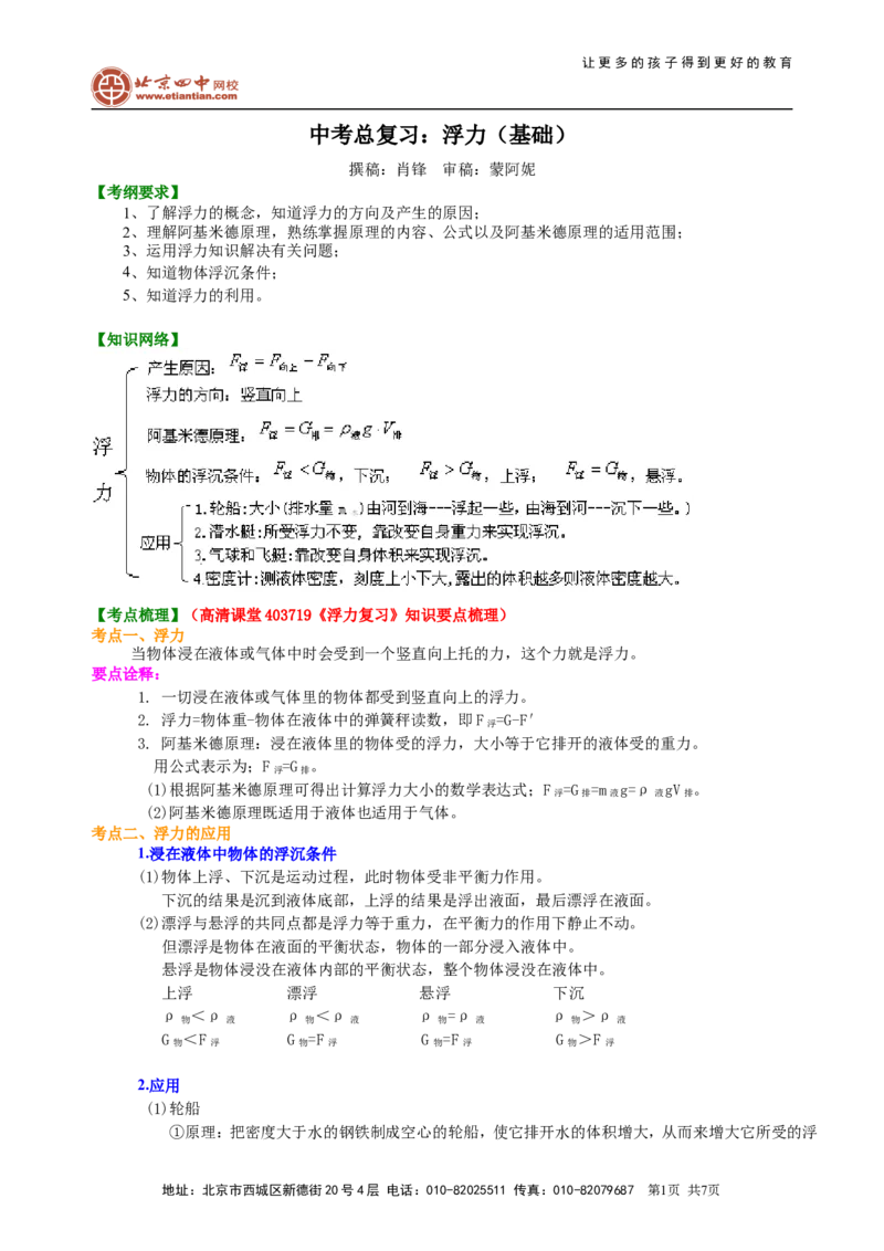 中考总复习：浮力（基础）知识讲解_初物_1初中物理_4中考物理总复习_18总复习：浮力（基础）