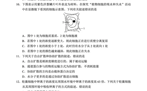 2024～2025学年度上期高中2024级期末考试生物学试题（6页）_2024年12月试卷_1226四川省成都市蓉城名校联盟2024-2025学年高一上学期期末考试