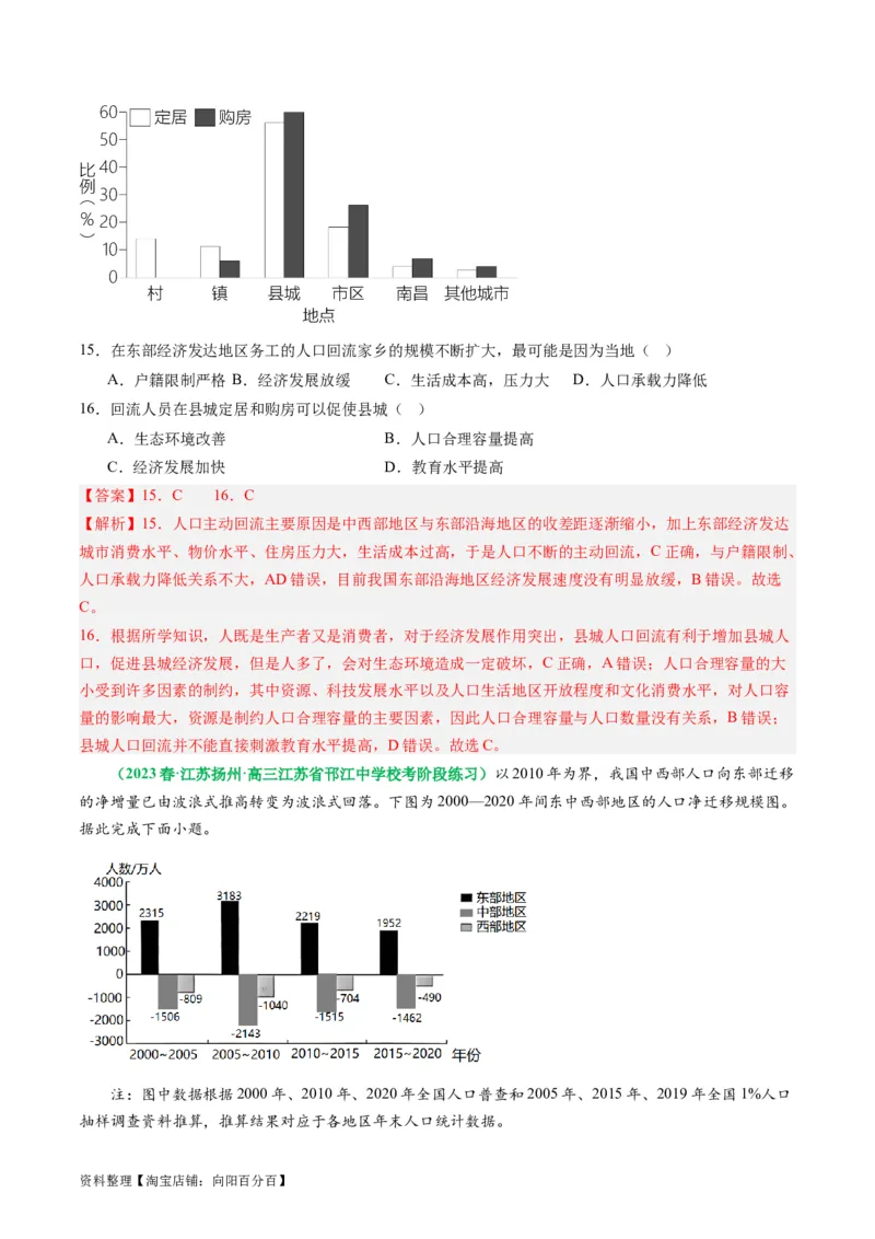 1.2人口迁移（练习）（解析版）_新高考复习资料_2024年新高考复习资料_一轮复习资料_完备战2024年高考地理一轮复习考点帮（新高考专用）_第三部分人文地理_练习（原卷版+解析版）
