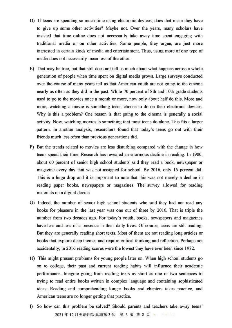 2021年12月大学英语4级（卷三）_四六级真题+资料包_六级真题_2021真题+解析
