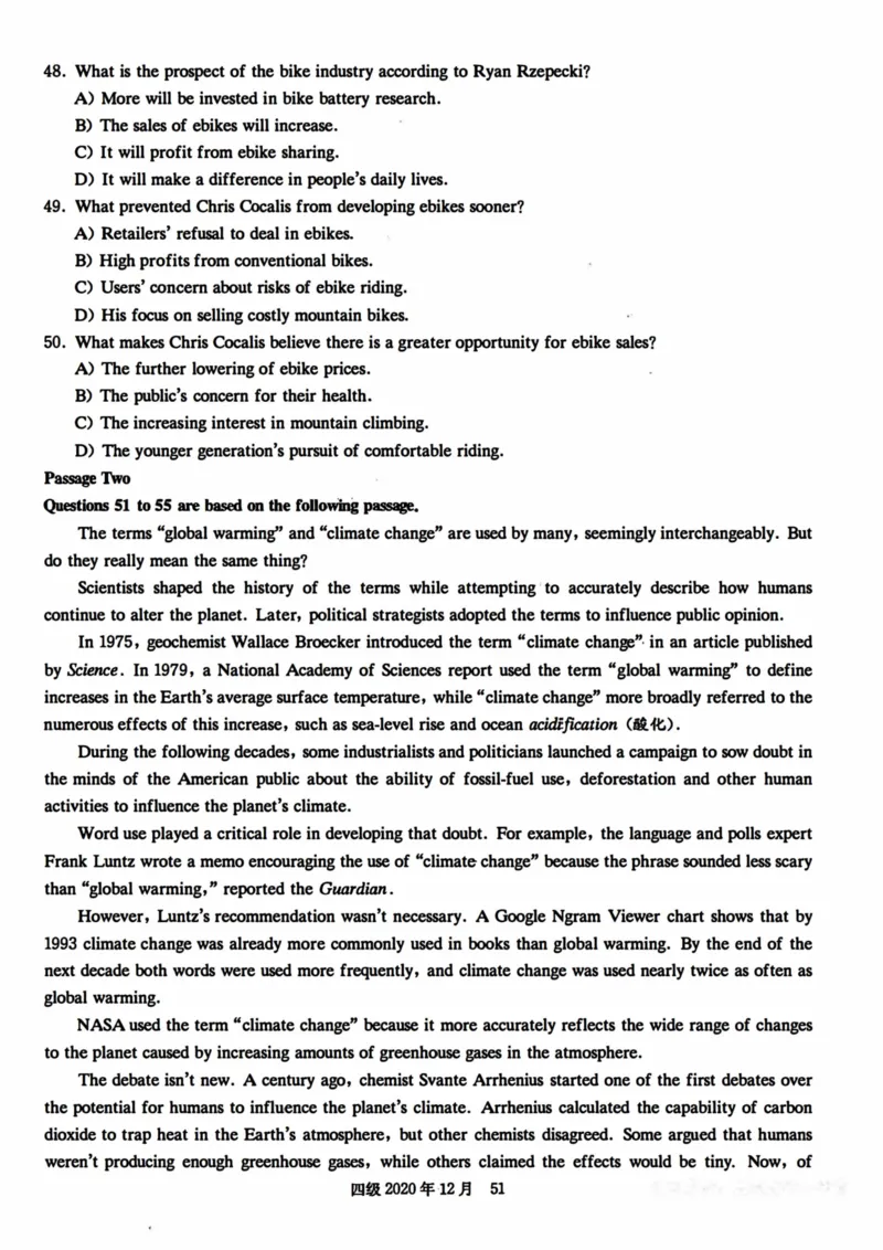 2020年12月英语四级真题第3套_四六级真题+资料包_六级真题_2020真题+解析