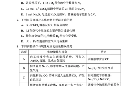 2024～2025学年度上期高中2024级期末考试化学试题（6页）_2024年12月试卷_1226四川省成都市蓉城名校联盟2024-2025学年高一上学期期末考试