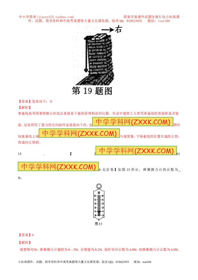 专题5.1力弹力重力（测试）-2017年中考物理一轮复习讲练测课课通（解析版）_初物_1初中物理_物理：2017年中考物理一轮复习讲练测课课通全套打包115份