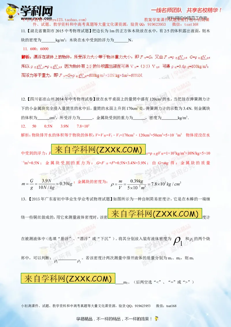 专题8.2阿基米德原理浮力的应用（测试）-2016年中考物理一轮复习讲练测课课通（解析版）_初物_1初中物理_物理：2016年中考物理一轮复习讲练测课课通全套打包116份