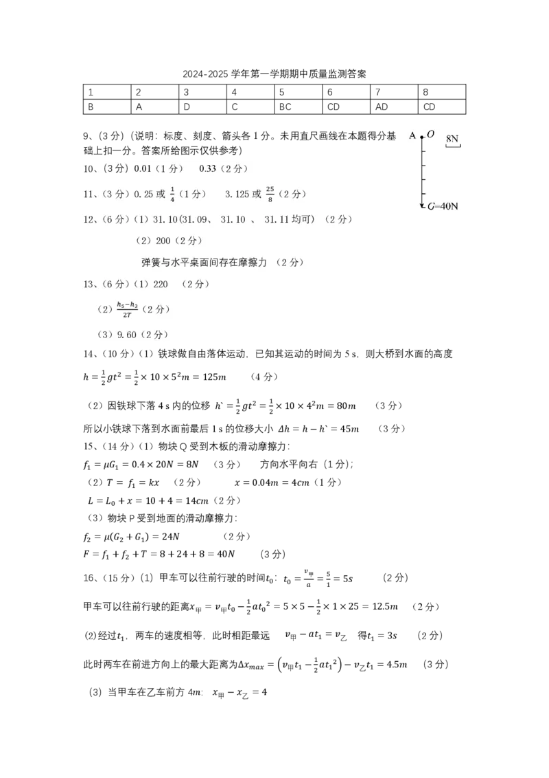 24-25上学期期中考试卷（高一物理）参考答案_2024年11月试卷_1117福建省福宁古五校教学联合体2024-2025学年高一上学期期中考试