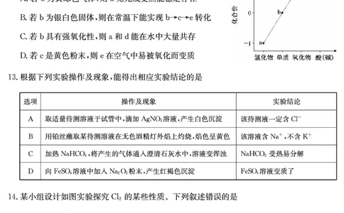 27届高一年级TOP二十名校12月调研考试化学试卷_2024年12月试卷_1220河南省新高中创新联盟TOP二十名校2024-2025学年高一上学期12月调研考试