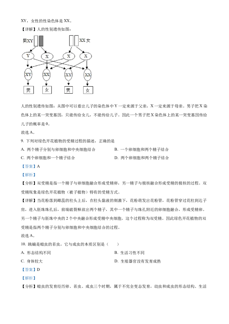 02八年级下学期期中生物试题（解析版）_初中全科电子版试卷练习试题_生物_生物8下练习_人教生物8年级下期中试卷10份