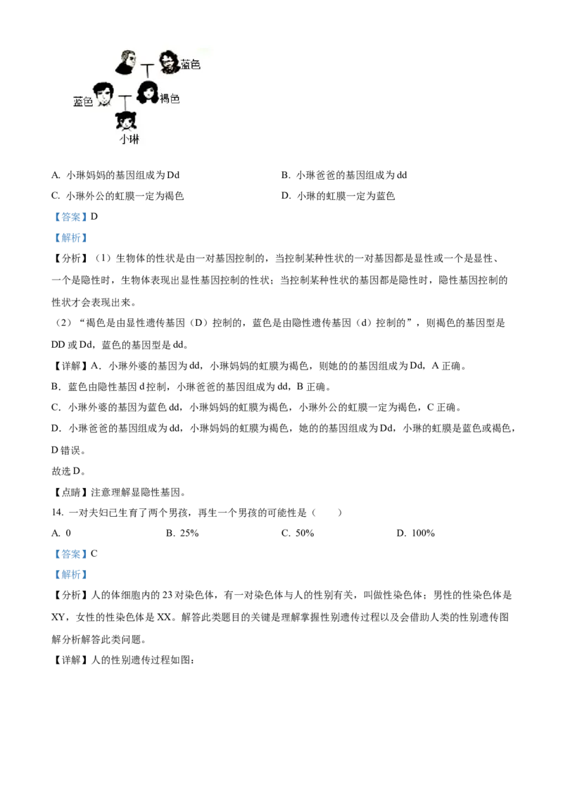 02八年级下学期期中生物试题（解析版）_初中全科电子版试卷练习试题_生物_生物8下练习_人教生物8年级下期中试卷10份