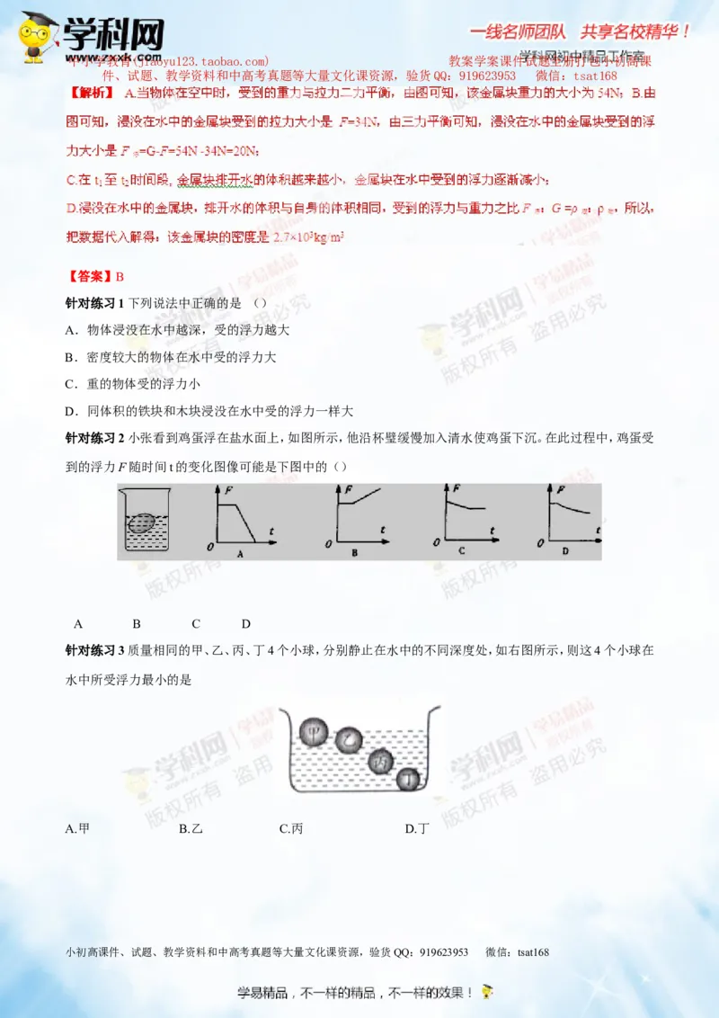 专题8.2阿基米德原理浮力的应用（讲练）-2016年中考物理一轮复习讲练测课课通（解析版）_初物_1初中物理_物理：2016年中考物理一轮复习讲练测课课通全套打包116份