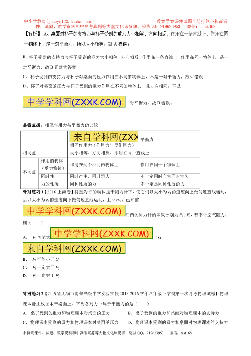 专题5.2二力平衡摩擦力（讲练）-2017年中考物理一轮复习讲练测课课通（解析版）_初物_1初中物理_物理：2017年中考物理一轮复习讲练测课课通全套打包115份