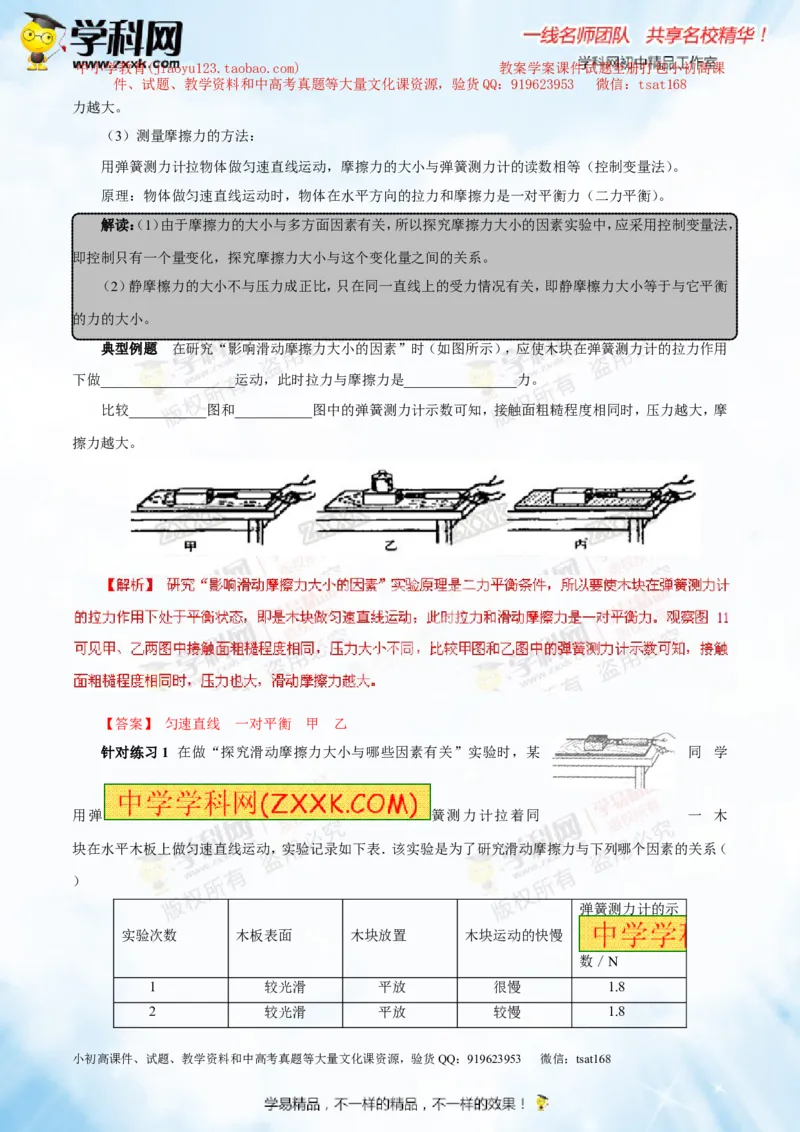 专题5.2二力平衡摩擦力（讲练）-2016年中考物理一轮复习讲练测课课通（解析版）_初物_1初中物理_物理：2016年中考物理一轮复习讲练测课课通全套打包116份