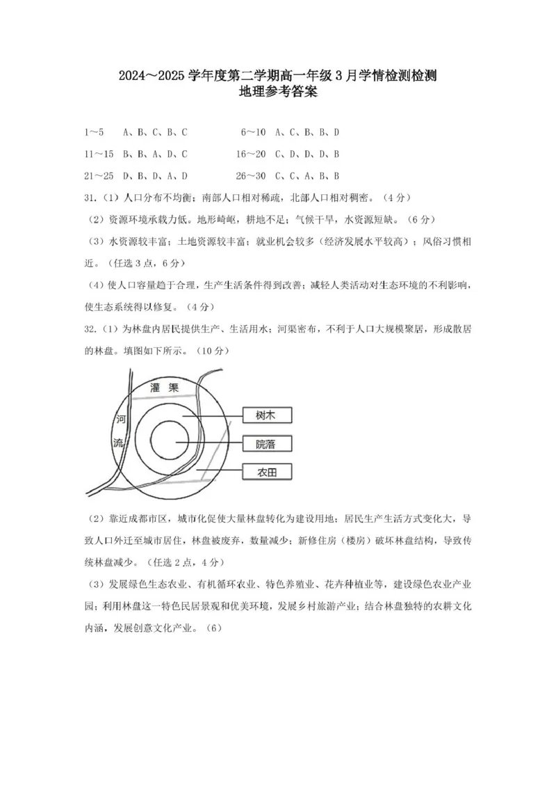3月地理答案_2025年03月试卷_0325江苏省连云港市赣榆高级中学2024-2025学年高一下学期3月月考_江苏省连云港市赣榆高级中学2024-2025学年高一下学期3月学情检测地理试题（PDF版，含答案）