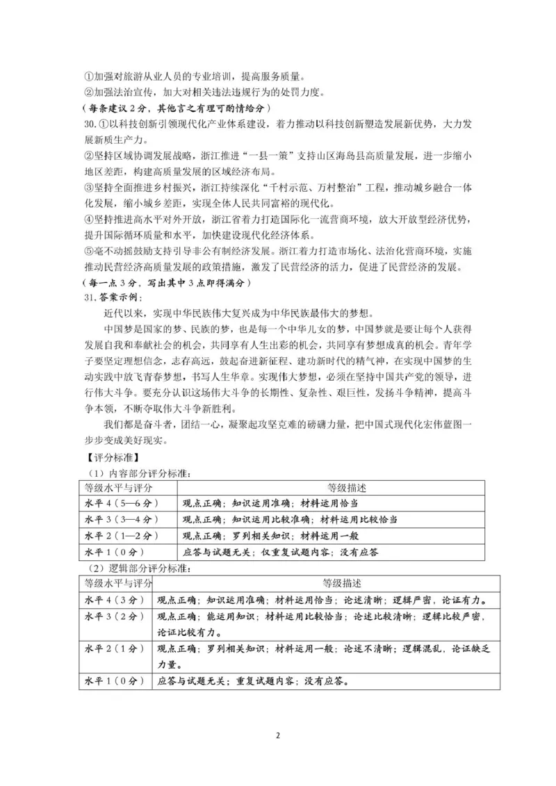 2025年1月金华十校期末考试高一政治参考答案_2025年01月试卷_0120浙江省金华十校2024-2025学年高一上学期期末调研考试