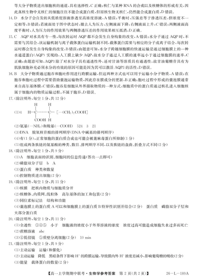 26-L-189A-生物DA_2025年12月高一试卷_251217河南省开封市五校2025-2026学年高一上学期期中联考_河南省开封市五校2025-2026学年高一上学期11月期中生物试题（图片版，含答案）