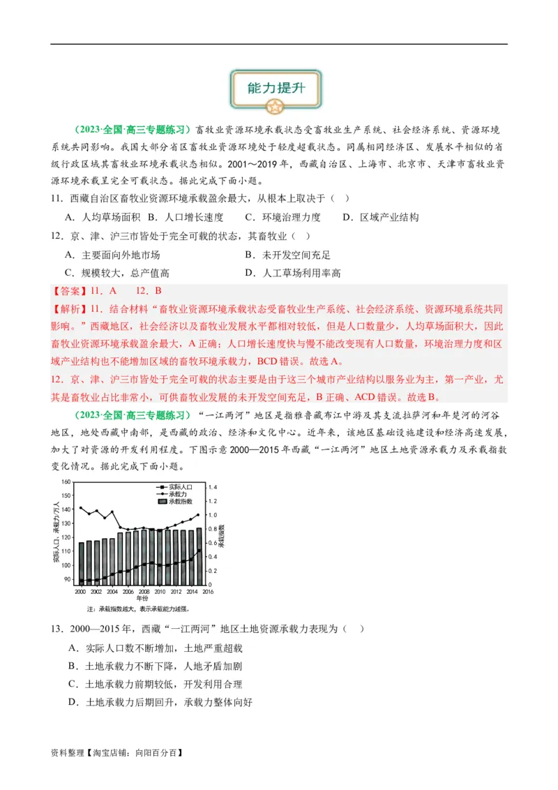 1.1人口分布与人口容量（练习）（解析版）_新高考复习资料_2024年新高考复习资料_一轮复习资料_完备战2024年高考地理一轮复习考点帮（新高考专用）_第三部分人文地理