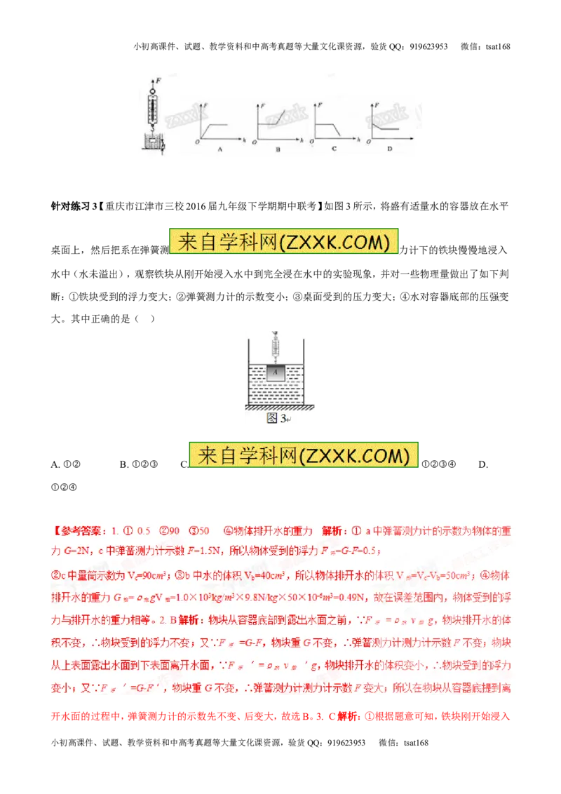 专题8.2阿基米德原理浮力的应用（讲练）-2017年中考物理一轮复习讲练测课课通（解析版）_初物_1初中物理_物理：2017年中考物理一轮复习讲练测课课通全套打包115份