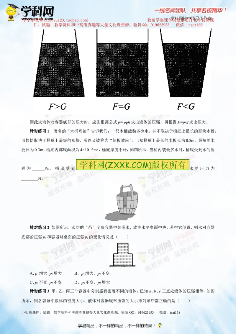 专题7.2液体的压强大气压强流体的压强（讲练）-2016年中考物理一轮复习讲练测课课通（原卷版）_初物_1初中物理_物理：2016年中考物理一轮复习讲练测课课通全套打包116份