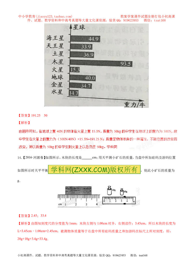 专题6.1质量及其测量（测试）-2017年中考物理一轮复习讲练测课课通（解析版）_初物_1初中物理_物理：2017年中考物理一轮复习讲练测课课通全套打包115份