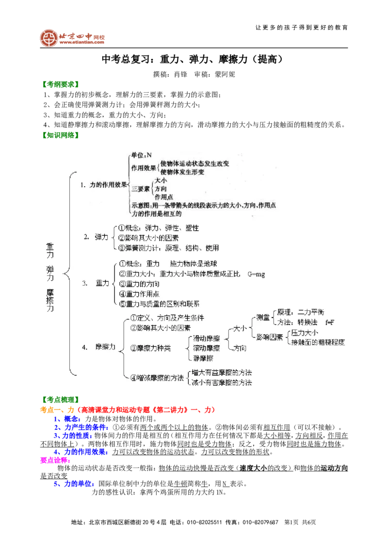 中考总复习：重力、弹力、摩擦力（提高）知识讲解_初物_1初中物理_中考物理！_中考物理全套！北京四中内部教案