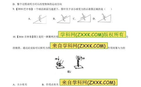 专题5.1力弹力重力（测试）-2017年中考物理一轮复习讲练测课课通（原卷版）_初物_1初中物理_物理：2017年中考物理一轮复习讲练测课课通全套打包115份