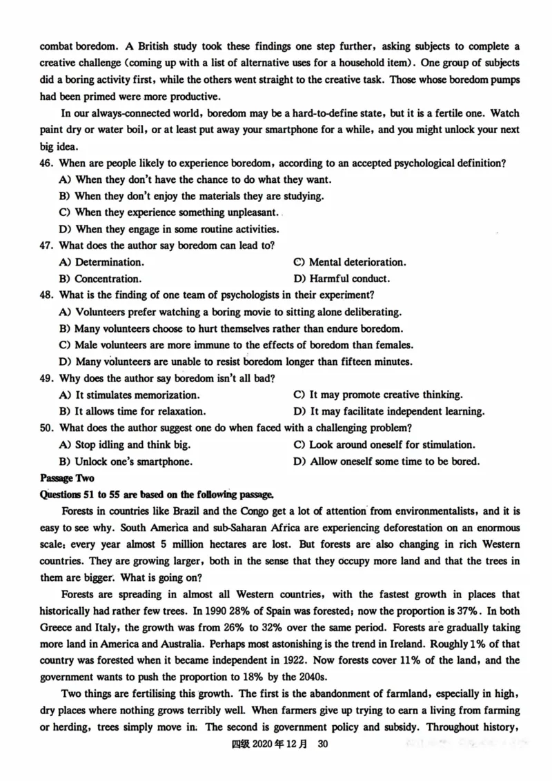 2020年12月英语四级真题第2套_四六级真题+资料包_六级真题_2020真题+解析