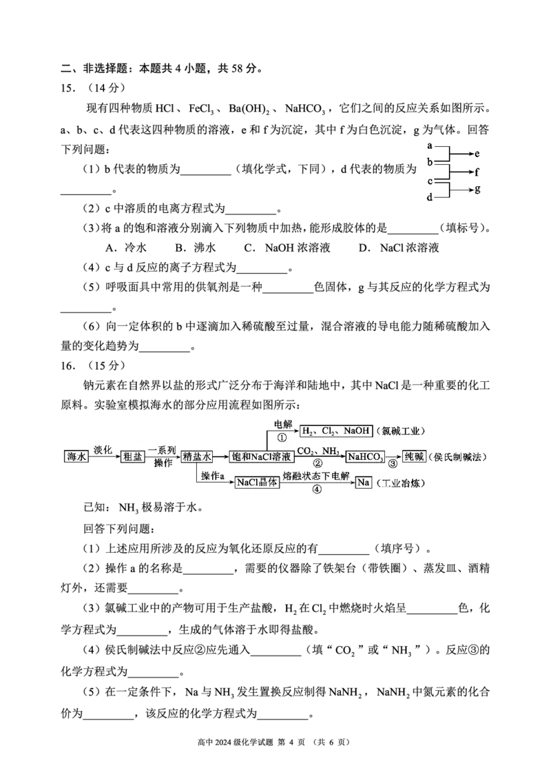 2024～2025学年度上期高中2024级期中考试化学试题_2024年11月试卷_1108四川省成都市蓉城名校联盟2024-2025学年高一上学期期中考