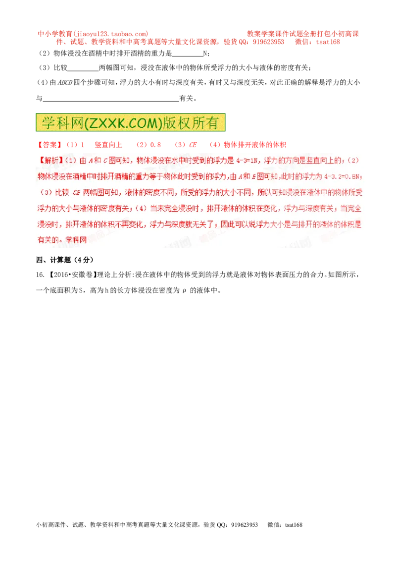 专题8.1浮力物体沉浮的条件（测试）-2017年中考物理一轮复习讲练测课课通（解析版）_初物_1初中物理_物理：2017年中考物理一轮复习讲练测课课通全套打包115份