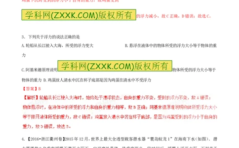 专题8.1浮力物体沉浮的条件（测试）-2017年中考物理一轮复习讲练测课课通（解析版）_初物_1初中物理_物理：2017年中考物理一轮复习讲练测课课通全套打包115份