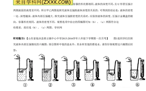 专题7.2液体的压强大气压强流体的压强（讲练）-2017年中考物理一轮复习讲练测课课通（解析版）_初物_1初中物理_物理：2017年中考物理一轮复习讲练测课课通全套打包115份