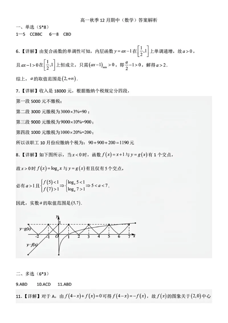 251201定高一秋季12月期中(数学)答案解析_2025年12月高一试卷_251213河南省南阳市第一中学校2025-2026学年高一上学期12月月考（全）
