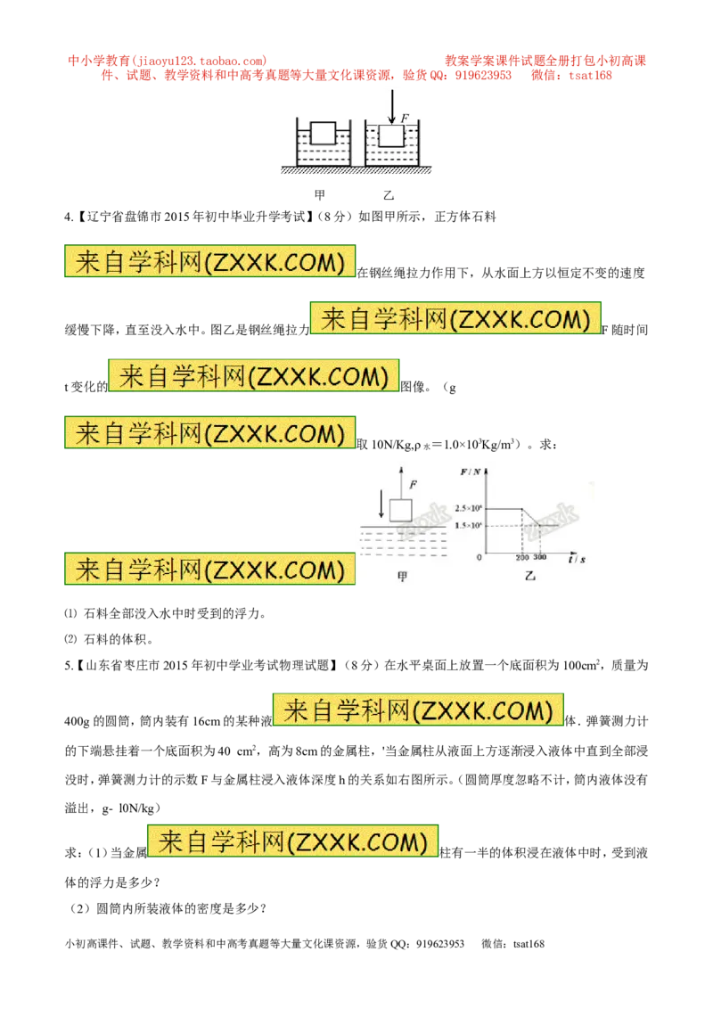 专题52浮力的大小及计算-2016年中考物理必备之微测试（原卷版）_初物_1初中物理_物理：2016年中考物理必备之微测试打包130份