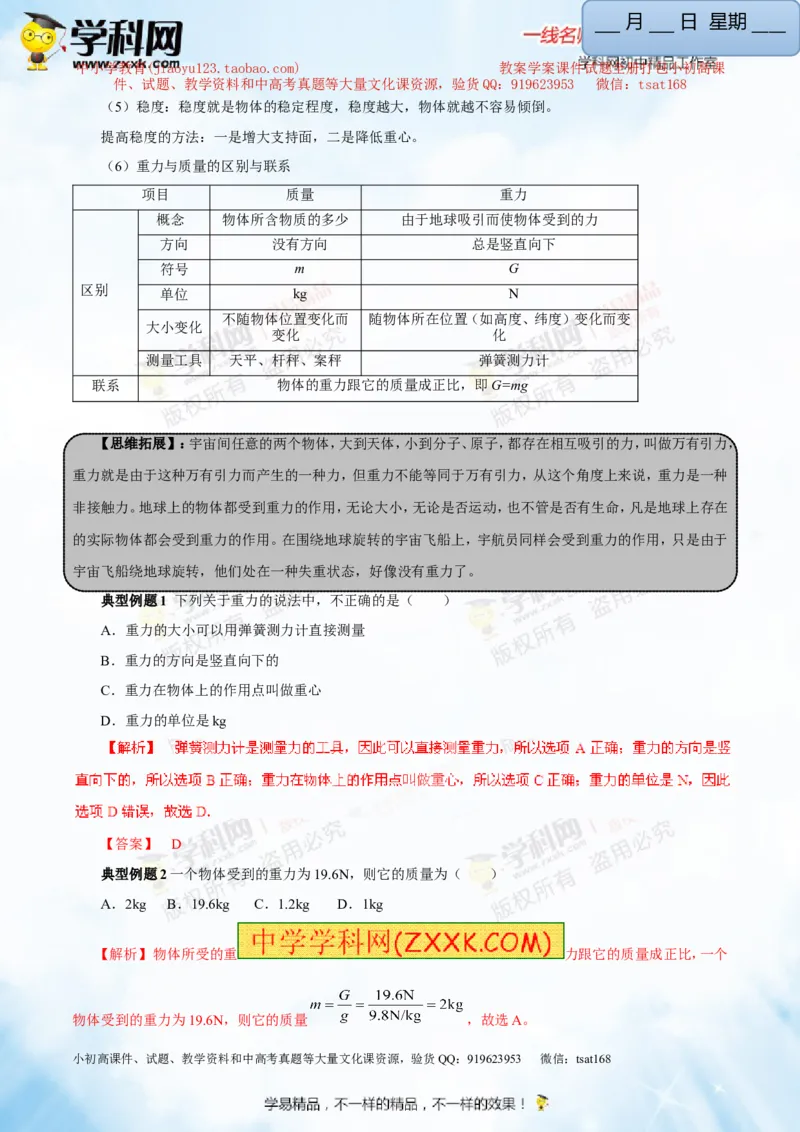专题5.1力弹力重力（讲练）-2016年中考物理一轮复习讲练测课课通（解析版）_初物_1初中物理_物理：2016年中考物理一轮复习讲练测课课通全套打包116份