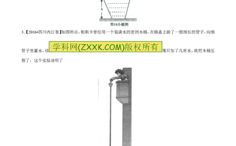 专题7.2液体的压强大气压强流体的压强（测试）-2017年中考物理一轮复习讲练测课课通（原卷版）_初物_1初中物理_物理：2017年中考物理一轮复习讲练测课课通全套打包115份