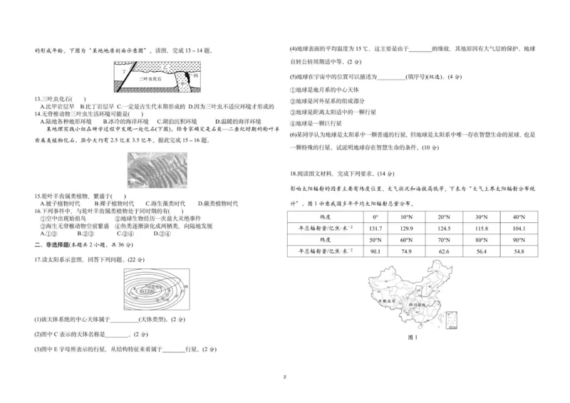 2025级高一入学考试地理试题_2025年10月高一试卷_251011四川省眉山市仁寿第一中学校（北校区）2025-2026学年高一上学期9月月考