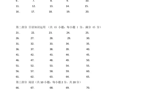 2025-2026学年上学期高一日语月考试答题卡_2026年01月高一试卷_260108河南省洛阳市强基联盟2025-2026学年高一上学期1月检测（全）