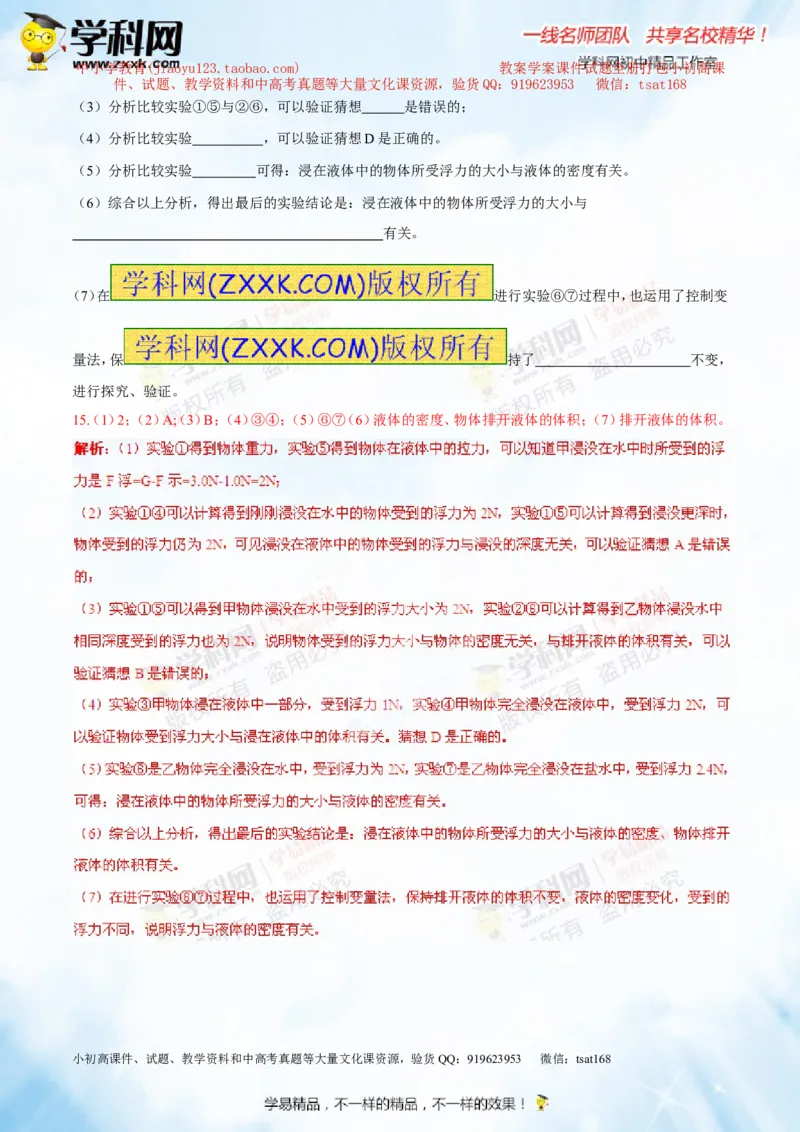 专题8.1浮力物体沉浮的条件（测试）-2016年中考物理一轮复习讲练测课课通（解析版）_初物_1初中物理_物理：2016年中考物理一轮复习讲练测课课通全套打包116份