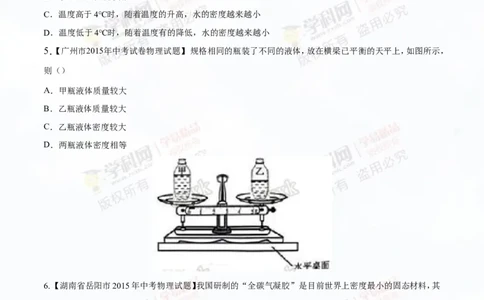 专题6.2密度及其测量密度的应用（测试）-2016年中考物理一轮复习讲练测课课通（原卷版）_初物_1初中物理_物理：2016年中考物理一轮复习讲练测课课通全套打包116份