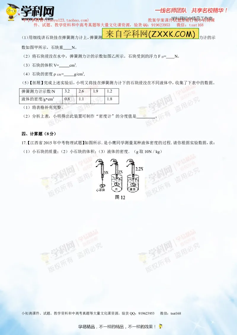 专题8.2阿基米德原理浮力的应用（测试）-2016年中考物理一轮复习讲练测课课通（原卷版）_初物_1初中物理_物理：2016年中考物理一轮复习讲练测课课通全套打包116份