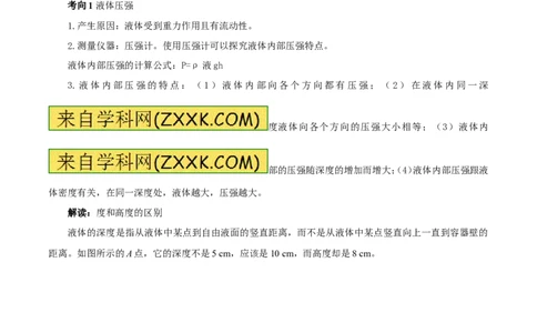 专题7.2液体的压强大气压强流体的压强（讲练）-2017年中考物理一轮复习讲练测课课通（原卷版）_初物_1初中物理_物理：2017年中考物理一轮复习讲练测课课通全套打包115份