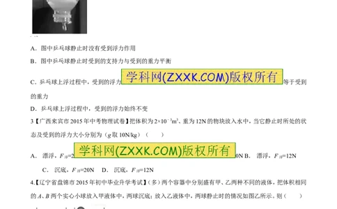 专题53浮力的应用-2016年中考物理必备之微测试（原卷版）_初物_1初中物理_物理：2016年中考物理必备之微测试打包130份