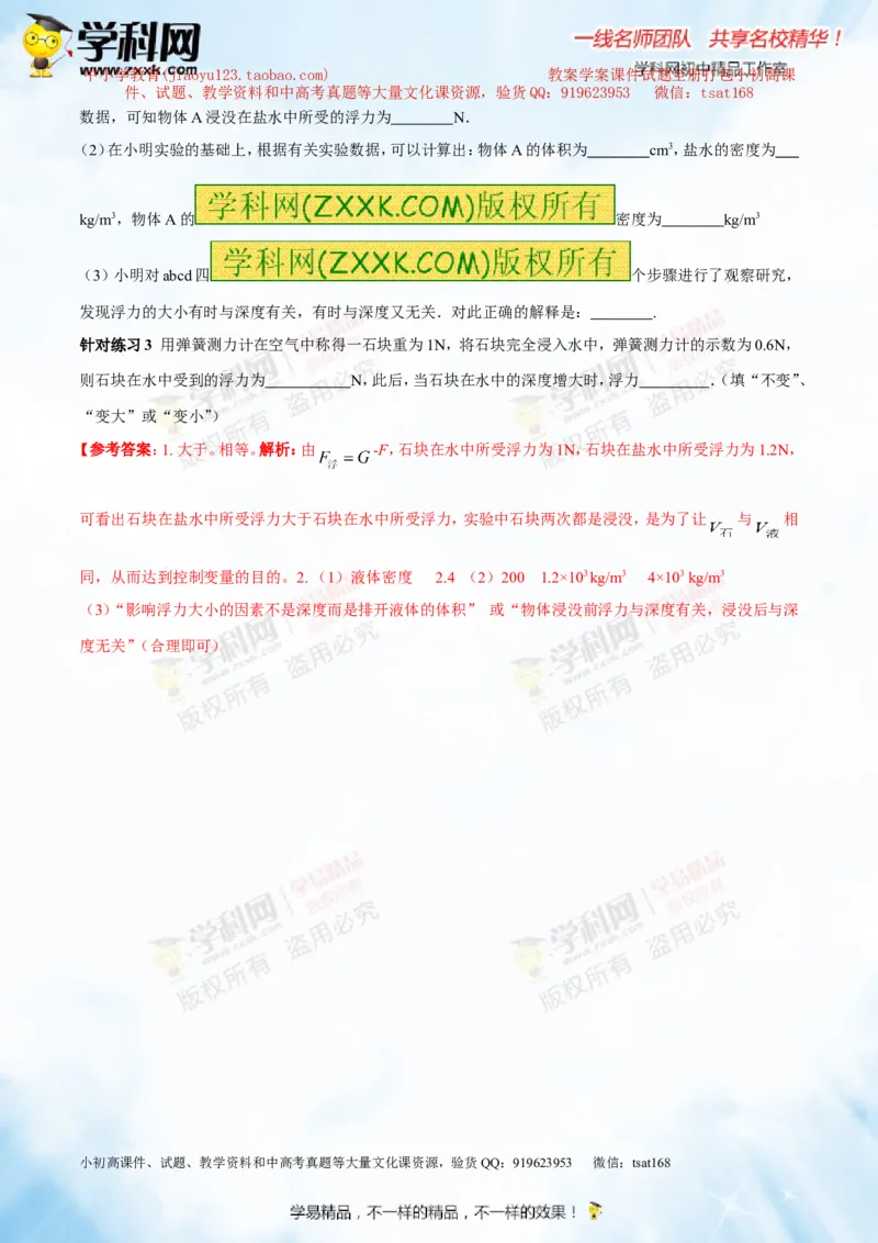 专题8.1浮力物体沉浮的条件（讲练）-2016年中考物理一轮复习讲练测课课通（解析版）_初物_1初中物理_物理：2016年中考物理一轮复习讲练测课课通全套打包116份