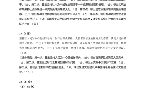 3高一参考答案及评分细则_2024年08月试卷_0815山东省威海市2023-2024学年高一学期期末考试_山东省威海市2023-2024学年高一学期期末考试政治试题