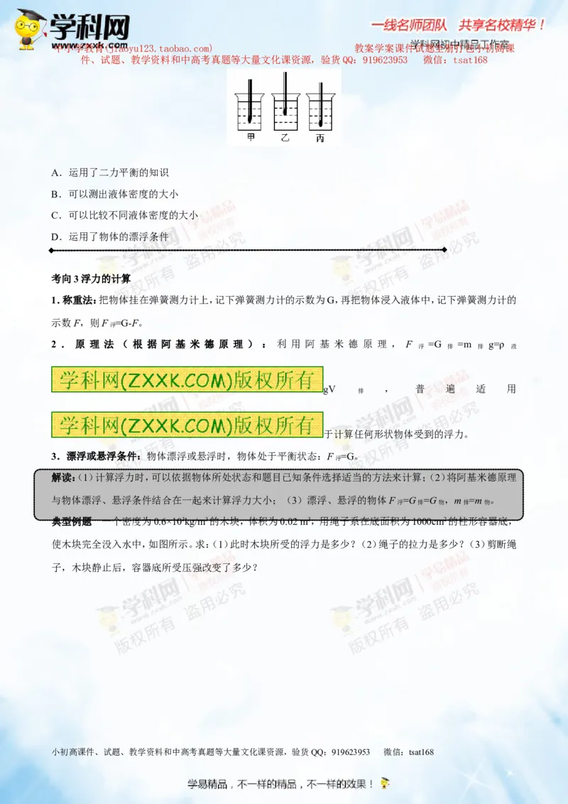 专题8.2阿基米德原理浮力的应用（讲练）-2016年中考物理一轮复习讲练测课课通（原卷版）_初物_1初中物理_物理：2016年中考物理一轮复习讲练测课课通全套打包116份