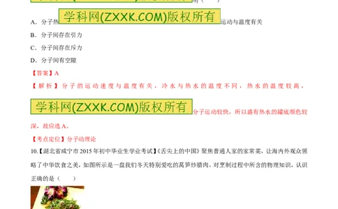 专题58分子热运动-2016年中考物理必备之微测试（解析版）_初物_1初中物理_物理：2016年中考物理必备之微测试打包130份