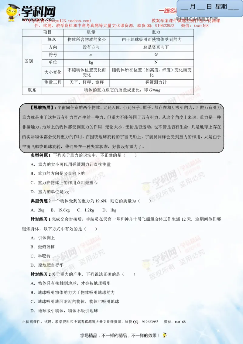 专题5.1力弹力重力（讲练）-2016年中考物理一轮复习讲练测课课通（原卷版）_初物_1初中物理_物理：2016年中考物理一轮复习讲练测课课通全套打包116份