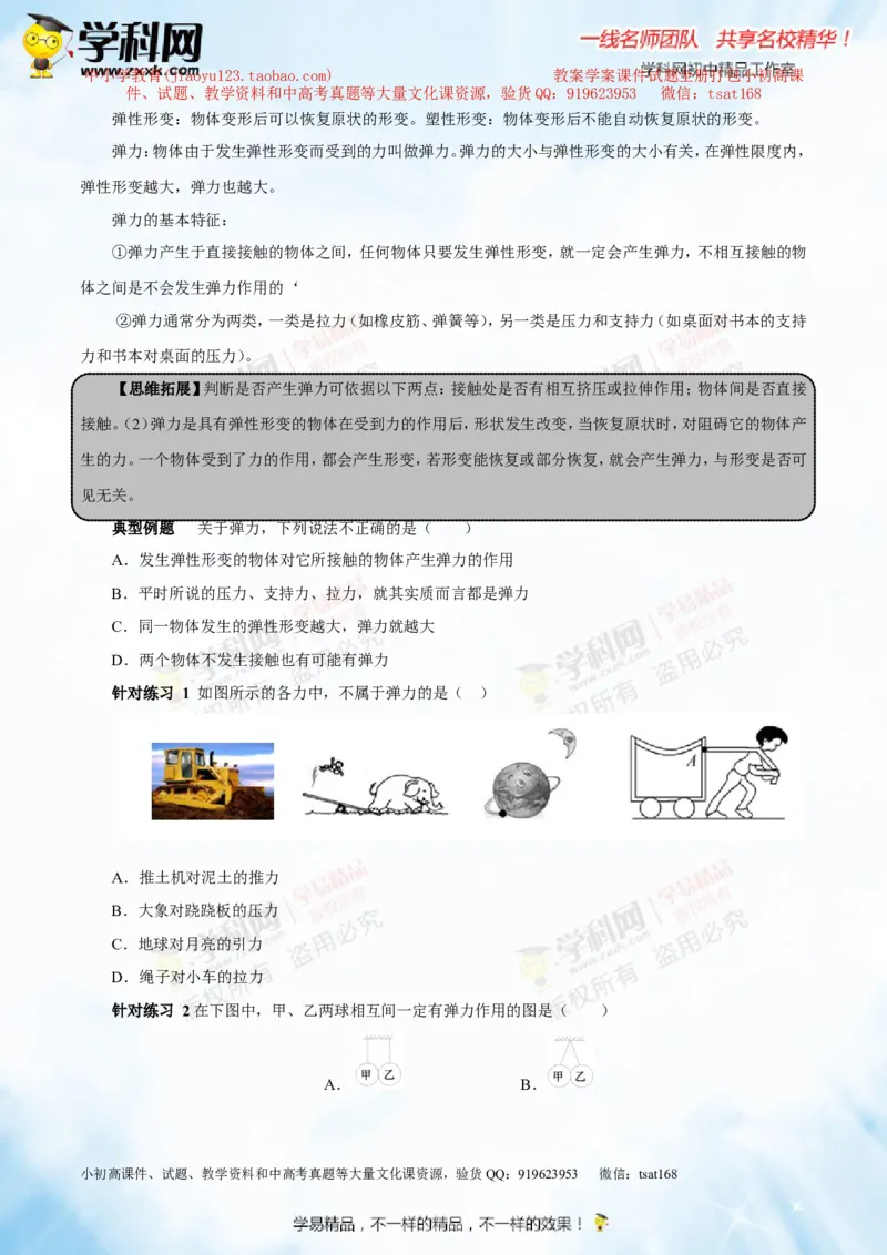 专题5.1力弹力重力（讲练）-2016年中考物理一轮复习讲练测课课通（原卷版）_初物_1初中物理_物理：2016年中考物理一轮复习讲练测课课通全套打包116份