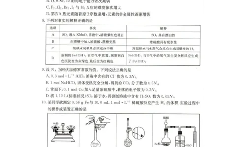 2025抚顺市六校协作体高一下学期期初检测化学试卷_2025年03月试卷_0309辽宁省抚顺市六校协作体2024-2025学年高一下学期期初检测