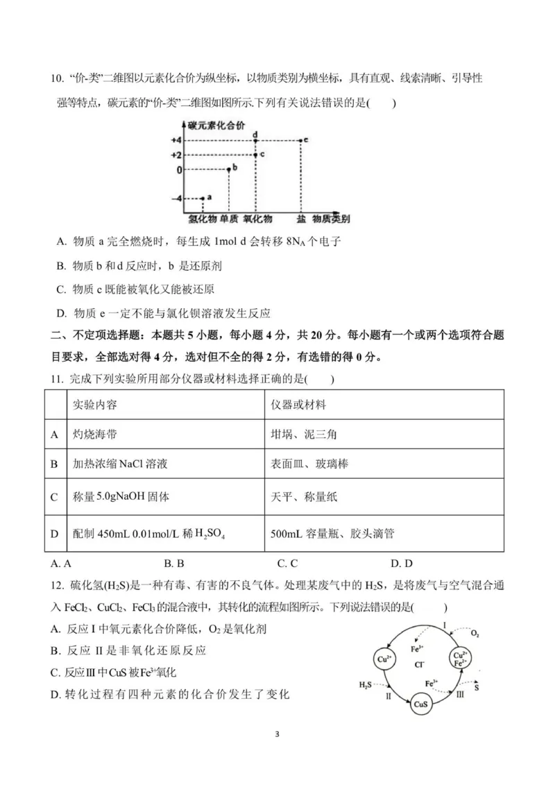 2025级高一化学期中考试题_2025年12月高一试卷_251218山东省济南第一中学2025-2026学年高一上学期期中学情检测_山东省济南第一中学2025-2026学年高一上学期期中化学试题（图片版，含答案）