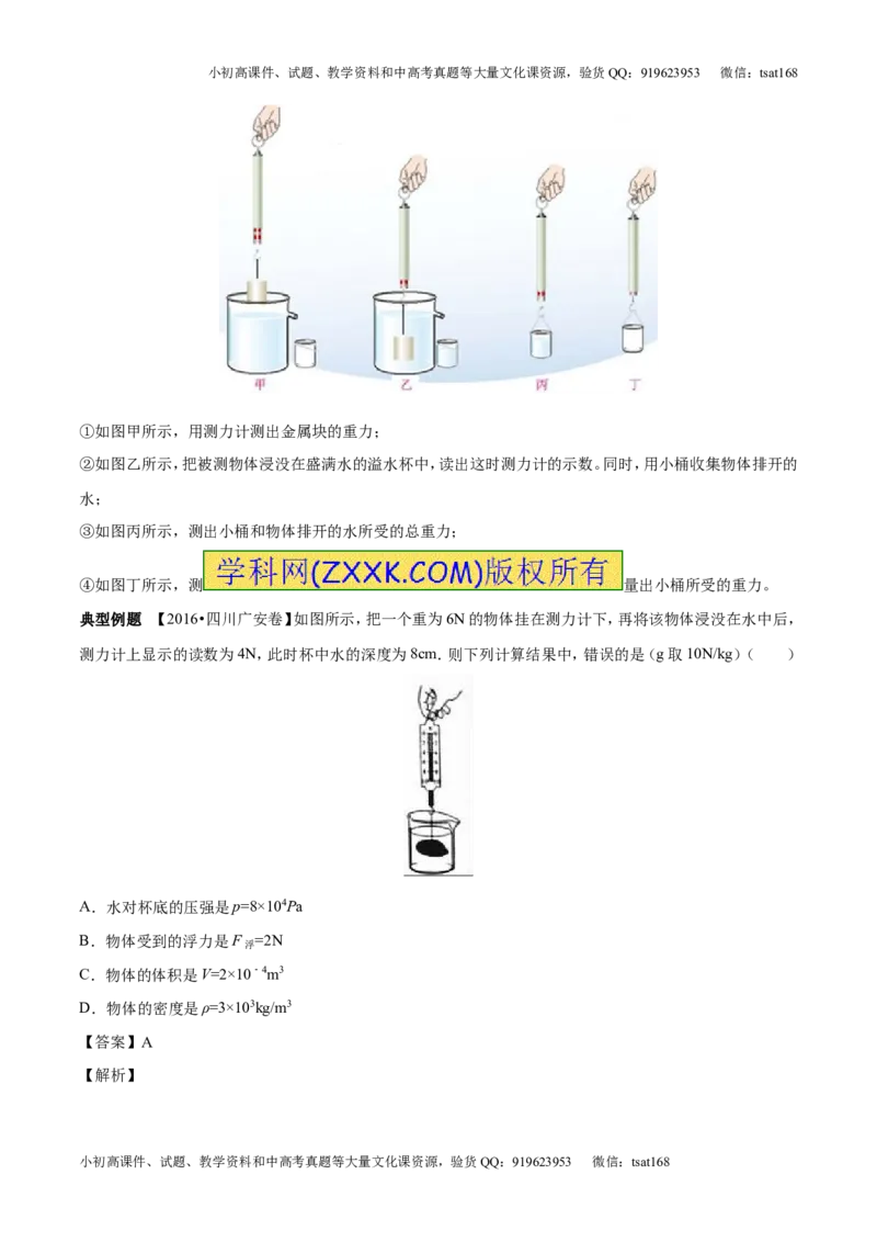 专题8.2阿基米德原理浮力的应用（讲练）-2017年中考物理一轮复习讲练测课课通（原卷版）_初物_1初中物理_物理：2017年中考物理一轮复习讲练测课课通全套打包115份